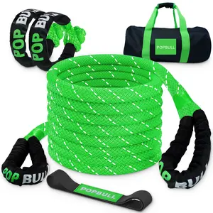 Kinetic Recovery Rope,(1in x 30ft Green) 48000lbs Snatch Strap, Heavy Duty Stretch Nylon Towing Ropes with 2pcs Soft Shackles for Offroad Vehicle, Jeep, SUV, ATV, Tractor Elastic Ropes Kit