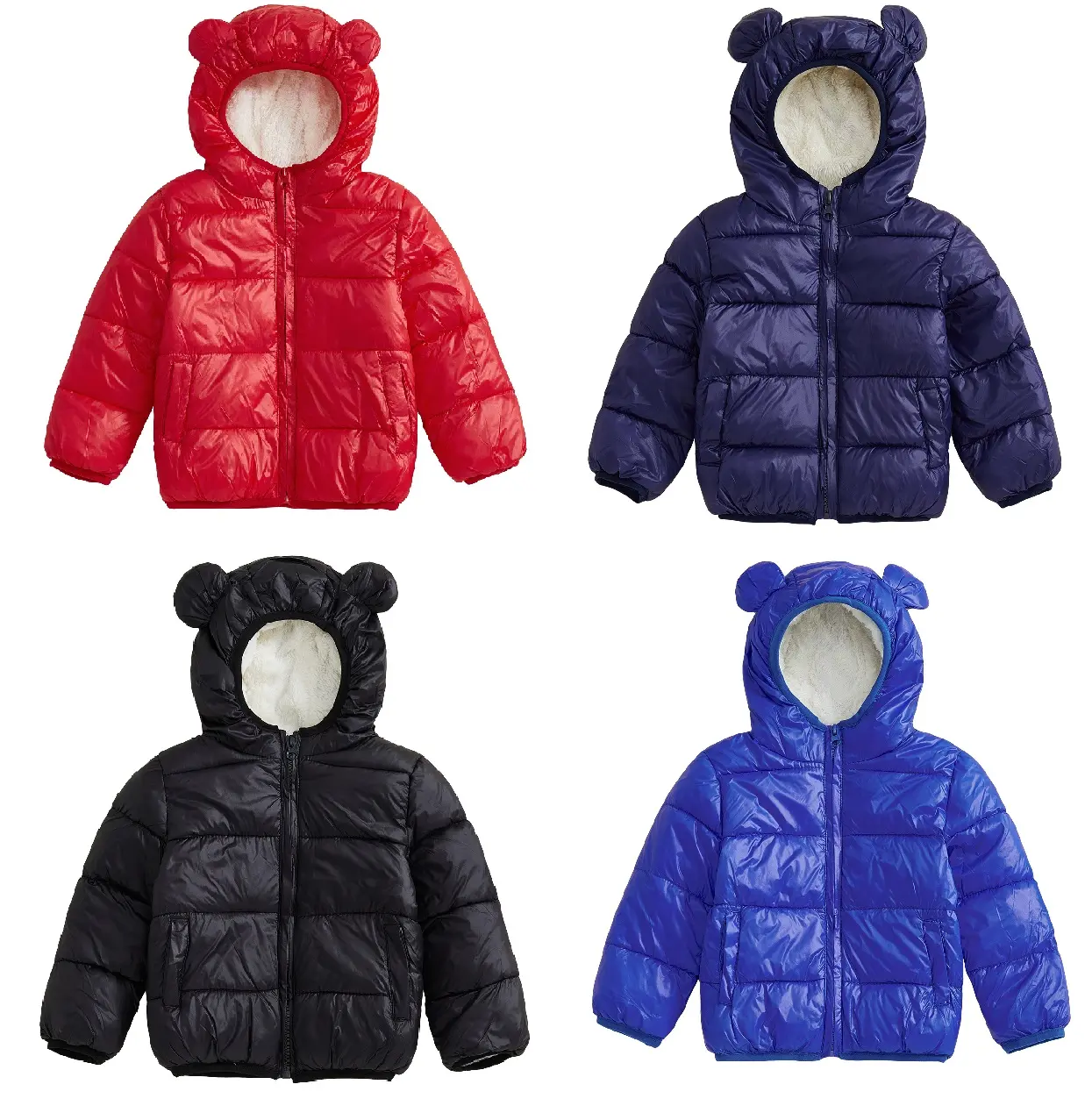 Baby Winter Bear Ear Hooded Puffer Jacket, Zip Up Thick Warm Fleece Lined Coat, Toddler Boys Girls Cold Weather Outerwear