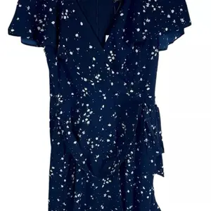 DKNY Womens Navy Zippered Belted Ruffled Hem Lined Floral Flutter Sleeve V Neck Dress Casual Lady Comfort