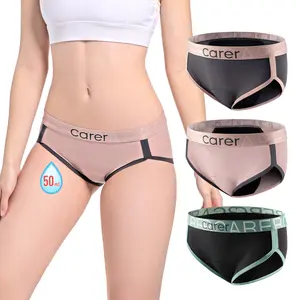 CARER Period Underwear for Teens & Women, 3-Pack Mixed Colors Sporty Seamless Nylon Panties, 50ml Heavy Flow Leakproof Protection for School & Workout