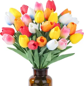 Real Touch Artificial Tulips - 15 Pcs, 14 in Decorative Faux Flowers for Home, Wedding Decor & Table Centerpieces (Multicolor)