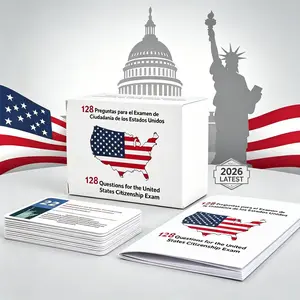 US Citizenship Flash Cards 2026-128 USCIS Civics Questions & Answers, Civics Test Flash Cards Bilingual Booklet Combo Set - Tarjetas de ciudadania 2026 inglés y español, Naturalization Study Guide