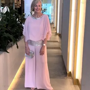 Women's 2-Piece Sequins Color-Matching Sleeveless Batwing Round Neck Shirt & Wide Leg Pants Plus Size Casual Women's Clothing Sets