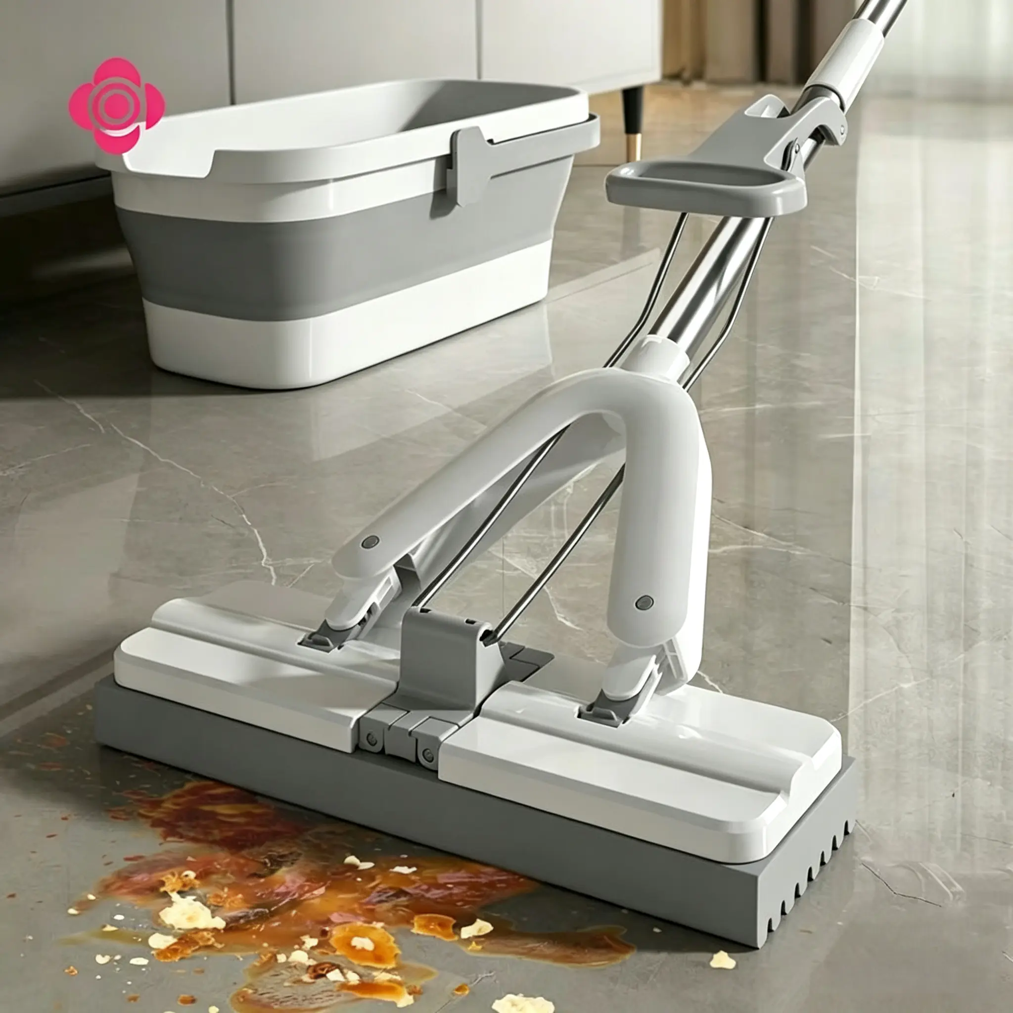 Upgraded Self-Wringing Flat Mop, Large Water Absorbing Flat Cotton Mop, Easy Squeeze Floor Mop for Indoor Hard Surface Cleaning