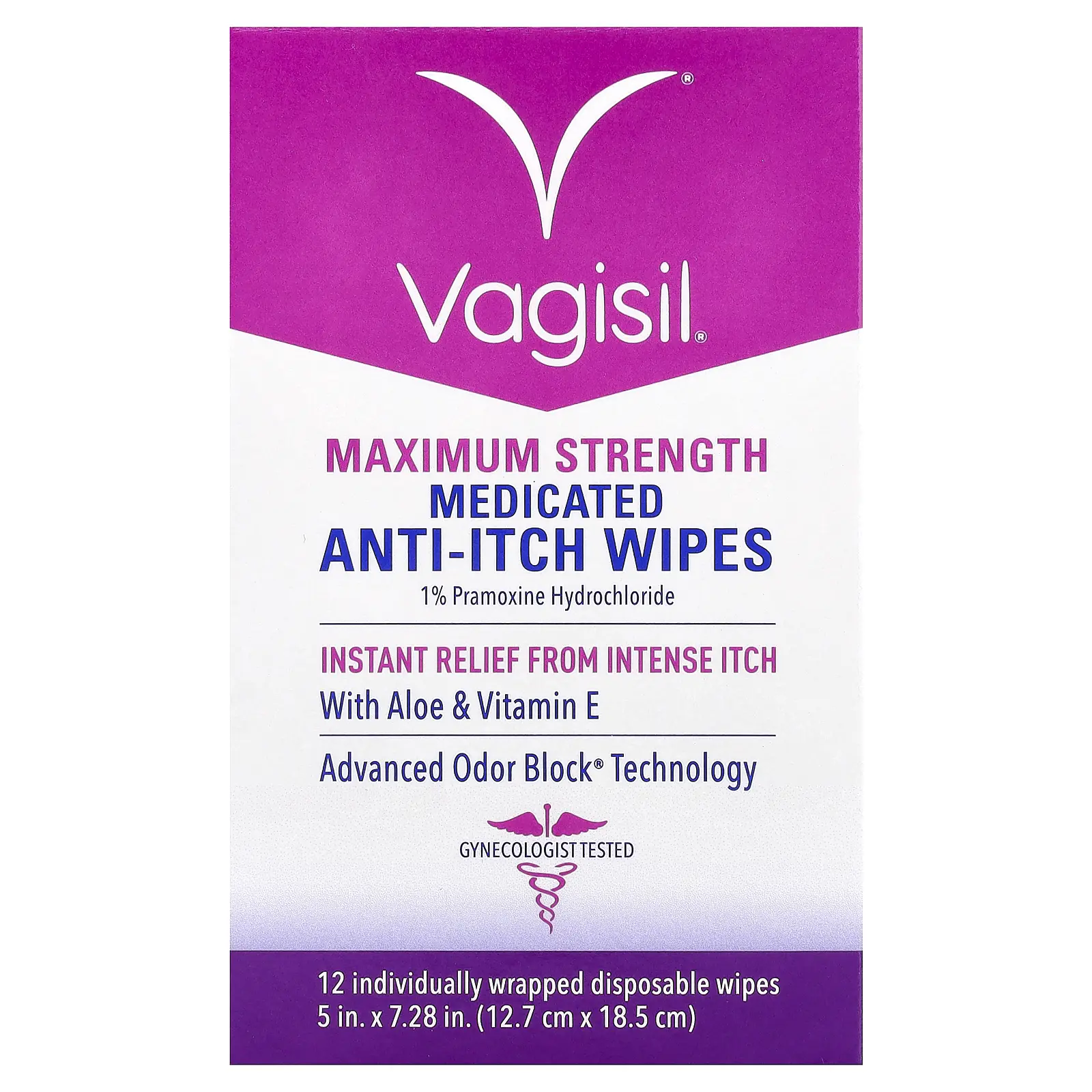 Vagisil Medicated Anti-Itch Wipes, Maximum Strength, 12 Individually Wrapped Disposable Wipes | HSA/FSA Eligible
