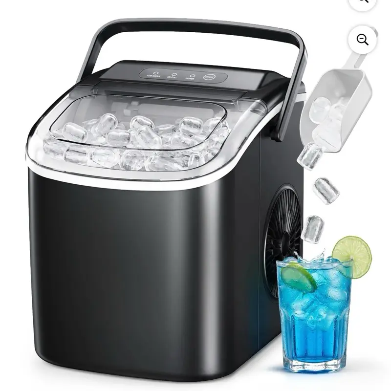 Simzlife 26 lbs/24H Countertop Ice Maker Machine, 9 Bullet-Shaped Ice in 6 Min, Auto-Cleaning Portable Ice Maker for Kitchen, Home, Office, RV, Black, Red, Silver, blue, Pink