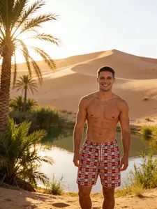 Men's Ethnic Geometric Print Shorts, Summer Loose Quick-Dry Five-Inch Pants, Bohemian Beach Casual Mid-Thigh Shorts for Men