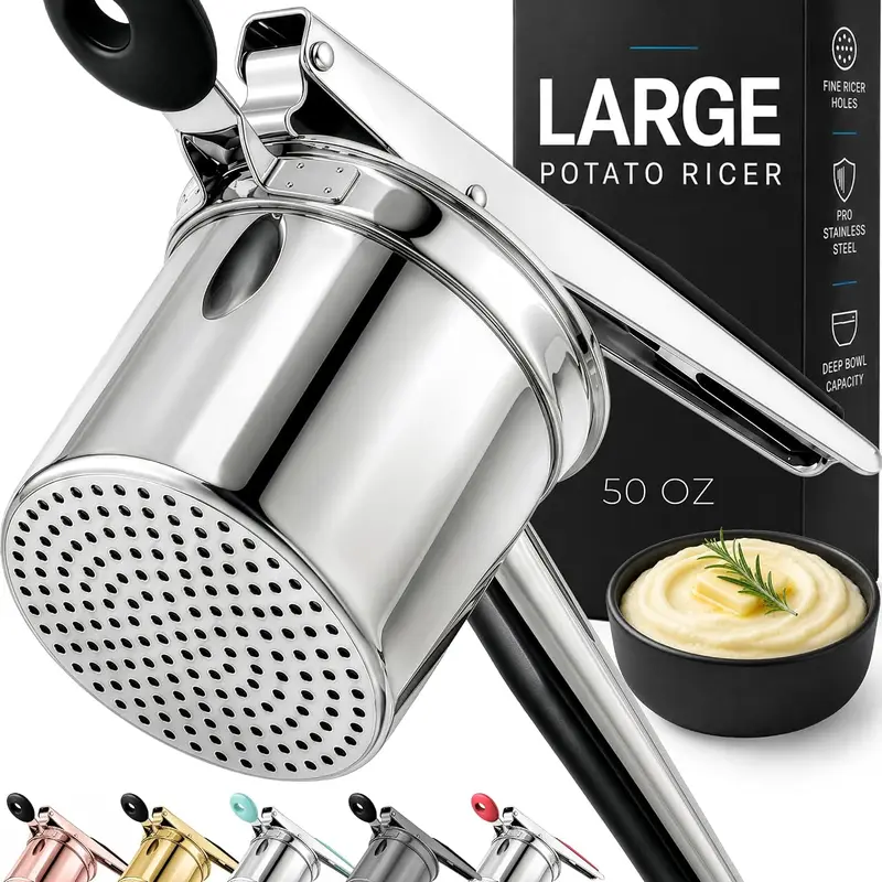 Zulay Kitchen 15oz Heavy Duty Potato Ricer - Stainless Steel Masher & Press for Perfect Mashed Potatoes - Durable Kitchen Gadget