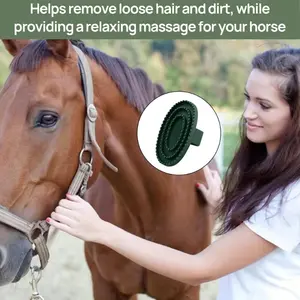Durable Ergonomic Horse Grooming Brush & Curry Comb with Circular Rubber Bristles - Efficient Shedding Comb for Detangling, Reduces Hairballs,