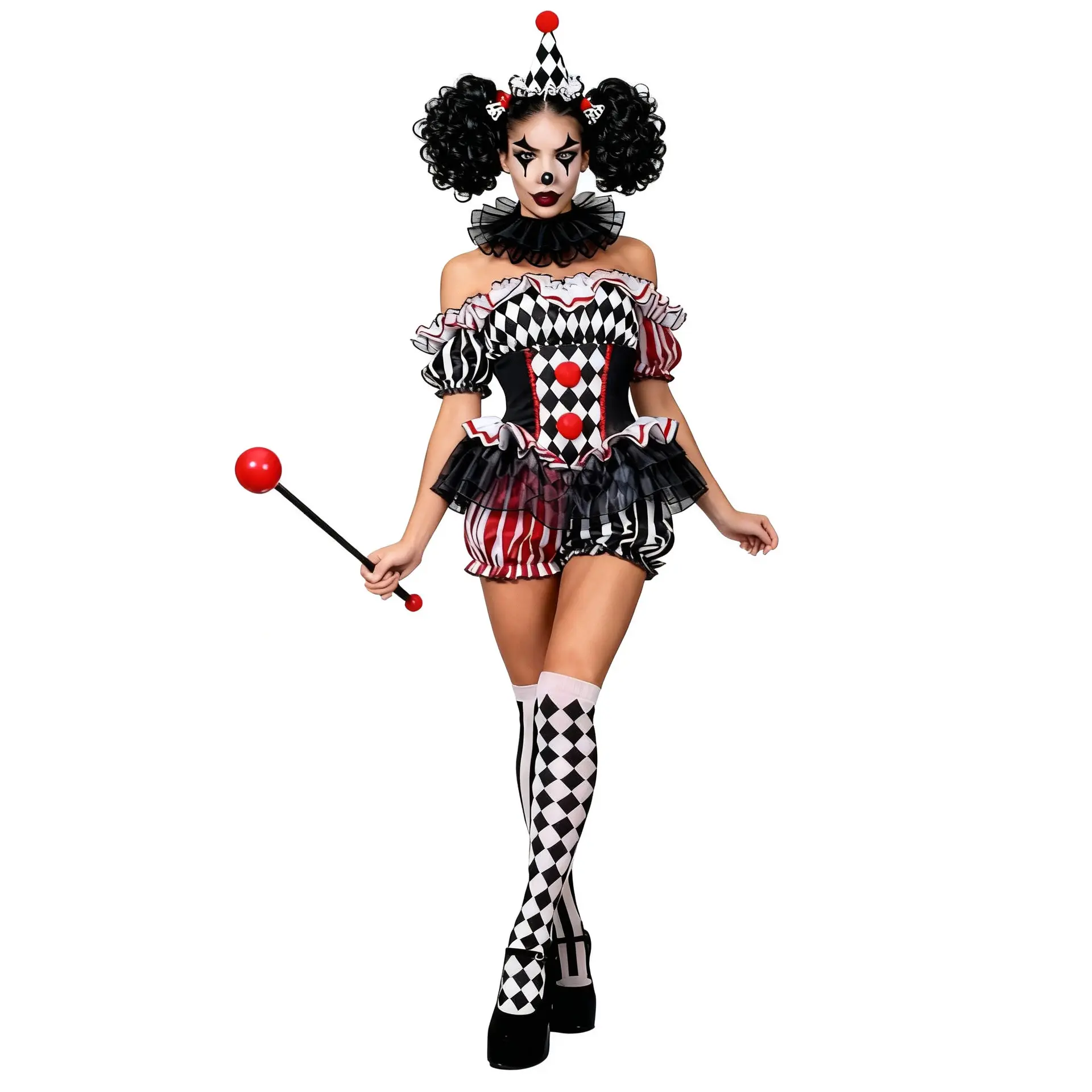 Women's Circus Theme Clown Cosplay Suit - Polyester Fabric, Multi-Size Clowncore Costume Set, Halloween Costume Set with Matching Clothes & Accessories, Clowncore Costume Sets, Halloween Costume Sets