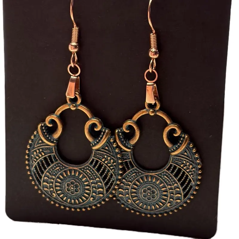 Handmade Bohemian Fashion Earrings - Copper, Wood, Gold Accents, Leverback Closures, Minimalist Design, Classic Style Wedding Earrings