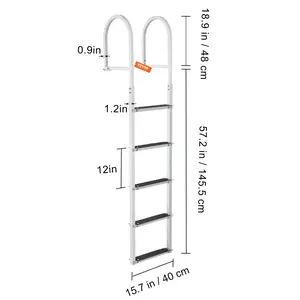 VEVOR Dock Ladder, Removable 5 Steps, 500 lbs Load Capacity, Aluminum Alloy Pontoon Boat Ladder with 3.1'' Wide Step & Nonslip Rubber Mat, Easy to Install for Ship/Lake/Pool/Marine Boarding