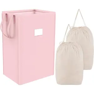 220L Pink Laundry Hamper Large Collapsible Basket with Laundry Bags, Dirty Clothes Hamper,Laundry Basket with Handles,Washable Laundry Bags,Foldable Dorm Hamper for College (Rose Pink)
