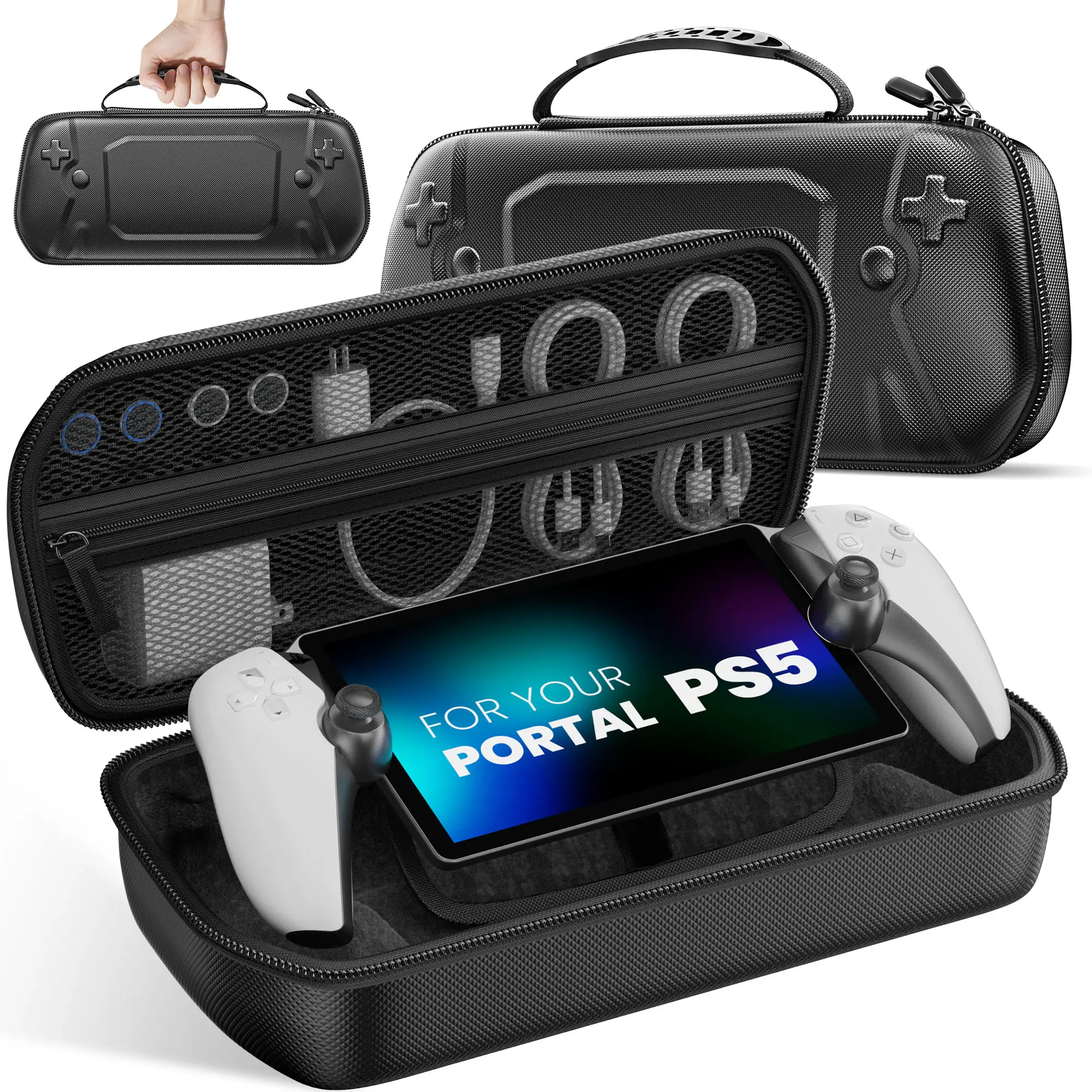 ESYWEN Storage bag suitable for PS5 handheld console, with PU masonry texture on the surface, waterproof and splash-proof, and rubber handle