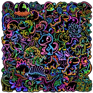 50 Neon Dinosaur Graffiti Stickers - Suitable for Scrapbooks, Diaries, Laptops, Water Bottles, Cars, and Other Faith-based Designs; Gifts with Positive Messages. Graphic Decal Sticker Decals Car Vehicle Decoration