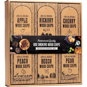 Large   Chips for  - 6 Flavor Variety Pack of   Chips - , Hickory, Cherry, Peach, Beech, and Pear - Grilling Accessories for  Grill, Charcoal and Gas Grill