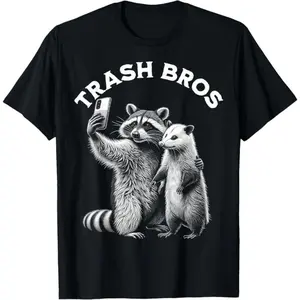 Opossum Racoon Trash Bros Selfie Funny Meme Possum Graphic T-Shirt Graphic tees Menswear Top