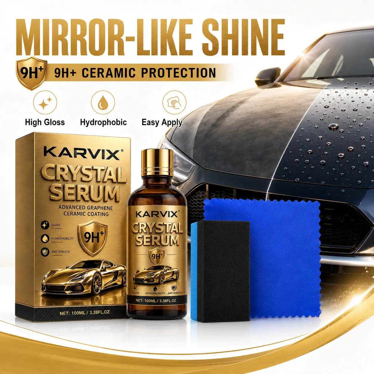 Professional Ceramic Car Coating Crystal Serum High Gloss Shine Hydrophobic Paint Protection Quick Application Automotive Detailing Product for Daily Car Care