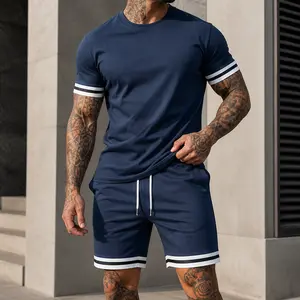Men’s 2 Piece Short Set Casual Crew Neck T-Shirt and Shorts Summer Outfit with Drawstring Waist for Daily Wear Clothes Menswear Suits Top