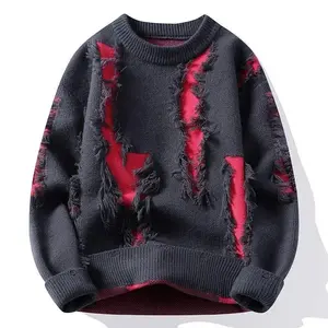 Y2K color matching personality hole sweater loose warm coat