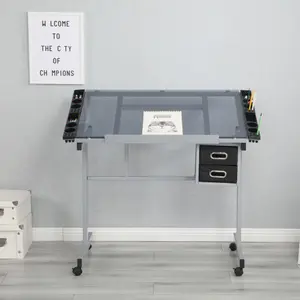 Adjustable Art Drawing Desk Craft Station Drafting with 2 Non-woven fabric Slide Drawers and 4 Wheels -W34728558