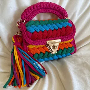 Small size rainbow bag with crocheted handle