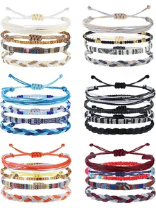 24 Pcs Boho Surfer Bracelet Anklet Adjustable Beaded Anklets Handmade Braided Bracelet Colorful Anklet Summer String Rope Ankle Bracelets Waterproof Surfer Beach Bracelet Boho Jewelry for Women Men