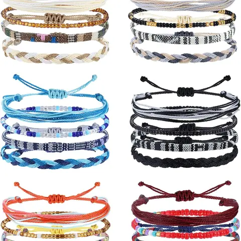 24Pcs Boho Style Adjustable Bracelets & Ankle Bracelets Set with Beaded Design Colorful Summer Bohemian Versatile Jewelry for Beach Lovers, Waterproof Handmade Gifts for Men and Women