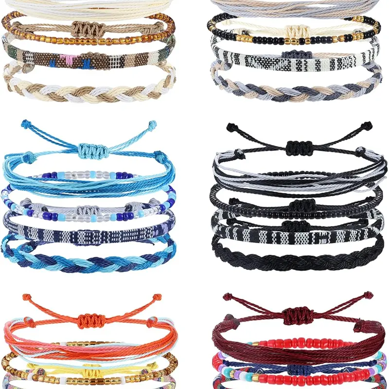 24Pcs Boho Style Adjustable Bracelets & Ankle Bracelets Set with Beaded Design Colorful Summer Bohemian Versatile Jewelry for Beach Lovers, Waterproof Handmade Gifts for Men and Women