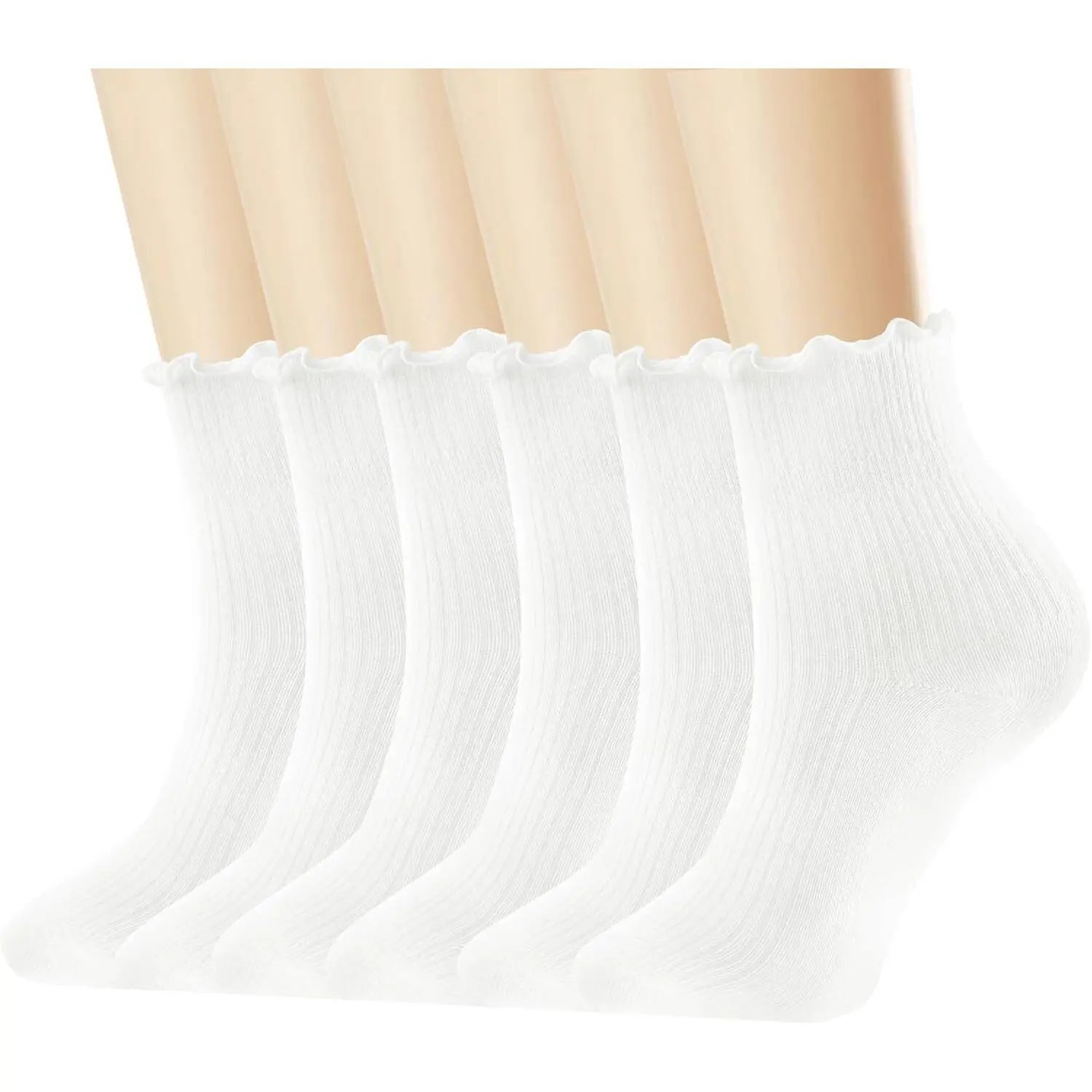 Women's Ruffled Ankle Boot Socks - Soft Knit Cotton Lettuce Trim Crew Socks for Teen Women 6 Pairs