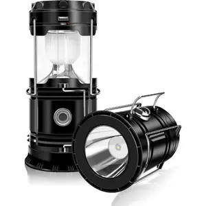2-Pack Collapsible LED Solar USB Rechargeable Lantern Flashlight Hanging Lights for Camping Hurricanes Power Outages Indoor Outdoor