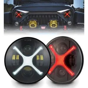 7" X-Style Headlights White DRL Red Turn Signal For 2007-2017 Wrangler JK JKU