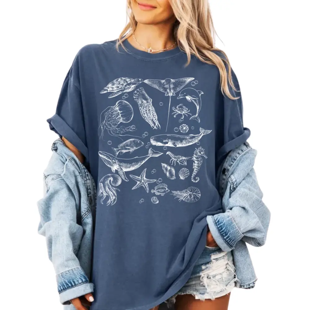 Sea Animals 90s Vintage Style Tshirt, Retro Comfort Colors Y2k Ocean Shirt, Sealife, Whale, Orca, Turtle, Dolphin Shirt, Unisex Adult Tee