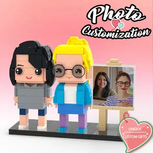 Cute Gift Full Body Customizable 2 People Photo Frame Custom Brick Figures with Personalized Key Chain Gifts for Family/Kids/Spouse