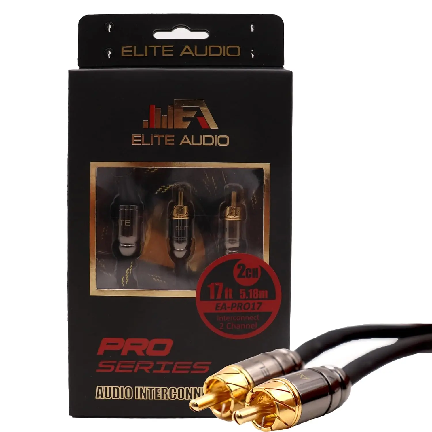 Elite Audio EA-PRO15 15ft RCA Stereo Cable - Oxygen-Free Copper, Triple Shielded, Brass Connectors, PVC Jacket, Noise Reduction, Durable Car Audio Vehicle Accessory for Universal RCA I/O Devices