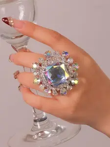 Stylish New Colorful Geometric Square Party Ring, Elegant Unisex Round Ring for All Seasons, Versatile Accessory for Any Occasion