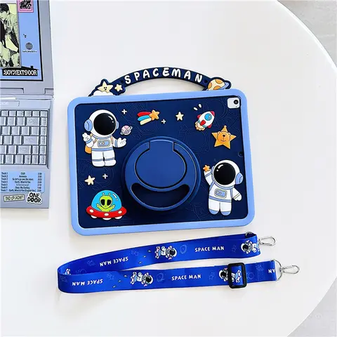 Space Theme Cute Astronaut iPad Case, Anti-Drop Silicone Soft Shell, Rotating Stand, Fits iPad 7th 8th 9th 10th, Air 4/5, Tablet Casing, Tablet Cover, Tablet Accessories (Case Only)
