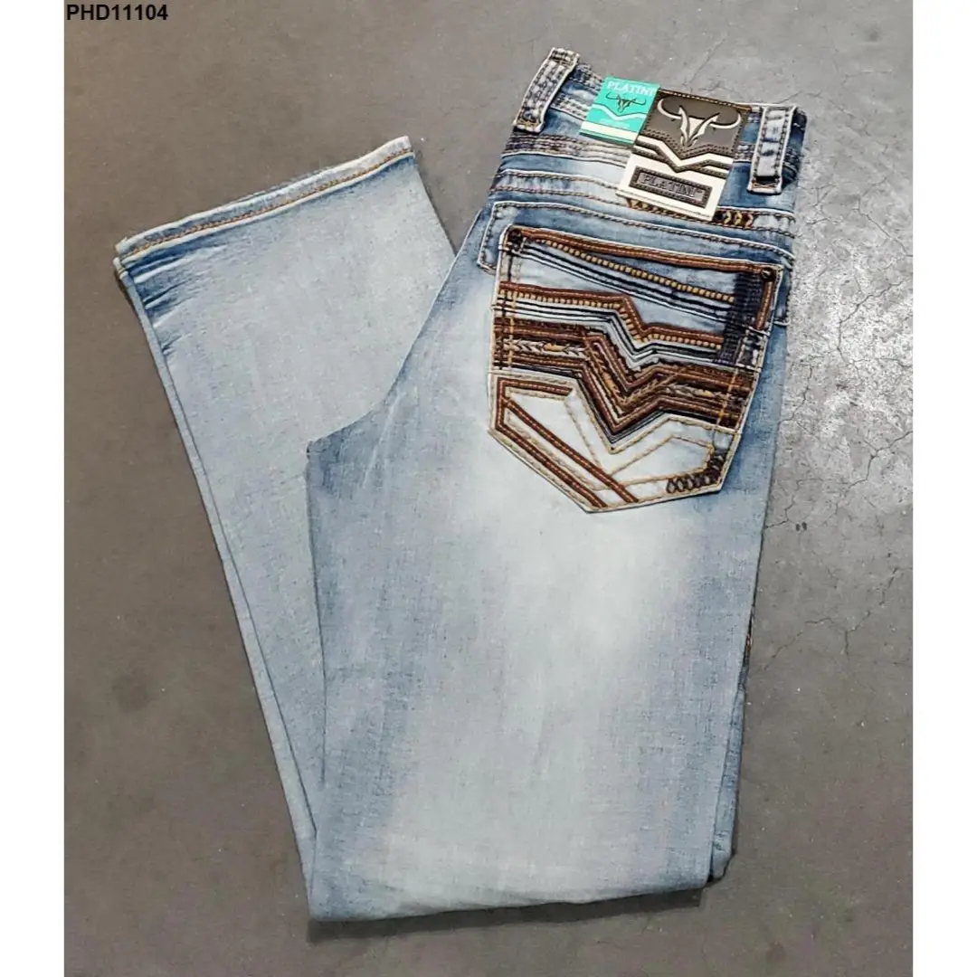 Platini Slim Bootcut Triple Stitch Denim Jeans-  Light Blue