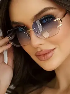 Fashion Frameless Women's Sunglasses, Ideal for Outdoor Activities, Hiking, Driving, Casual Style, All Seasons, Plain Pattern, Decorative Lens