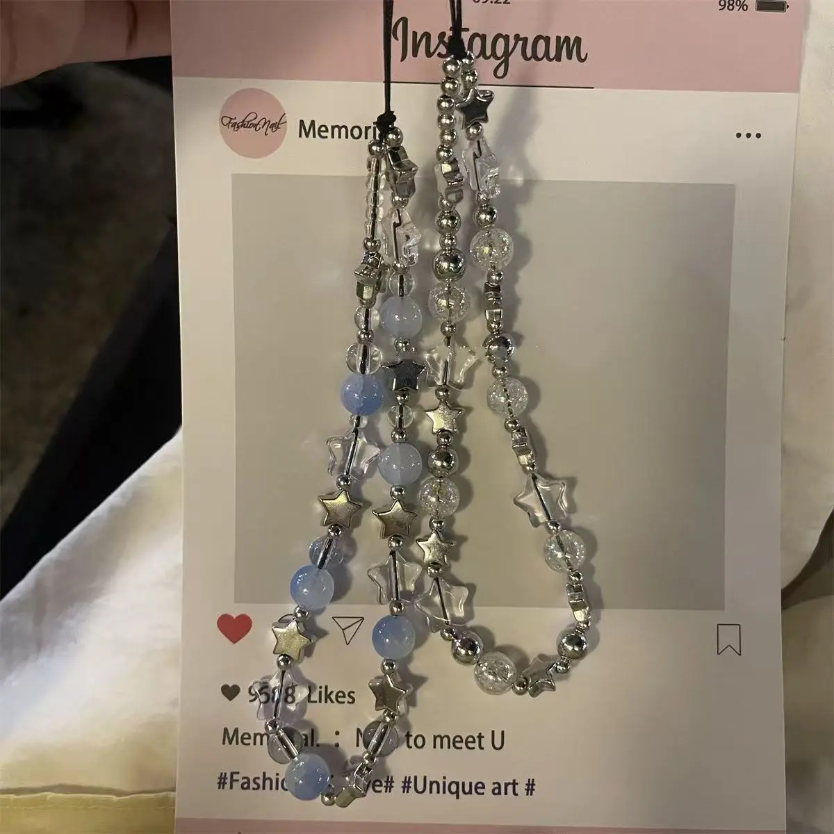 Fashion Beaded Dreamy Blue Crystal Star Chain Phone Strap, Star Bead Accessory for Phone Camera Earphone, Personalized Gift Decor, Mobile Phone Accessories, Cell Phone Accessories, Phone Chains