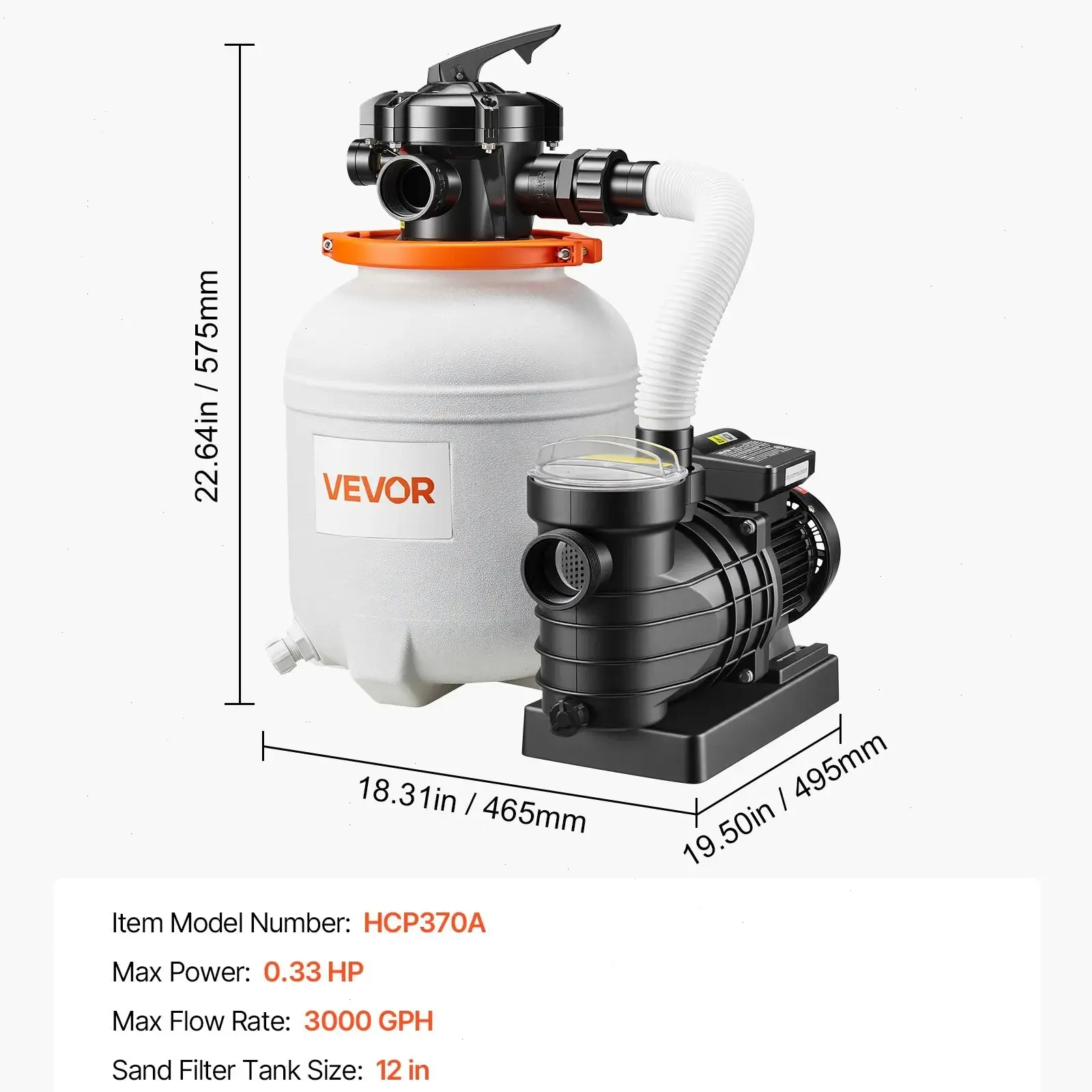 12 inch - 3000 GPH, 0.5 HP