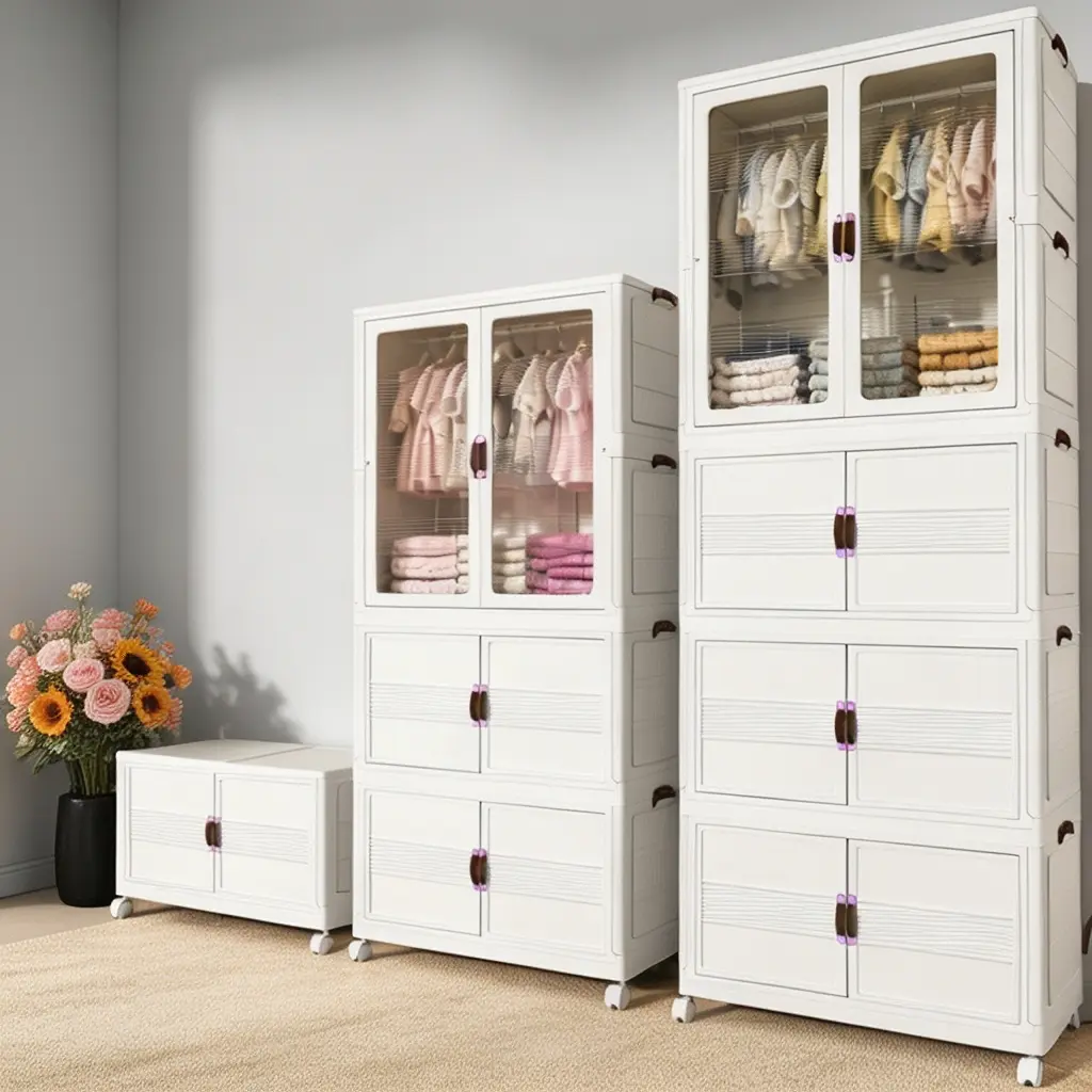 Aesthetic Space-Saving Foldable Plastic Wardrobe – Storage Cabinet Closet Organizer for Clothes, Bedroom & Home Organization