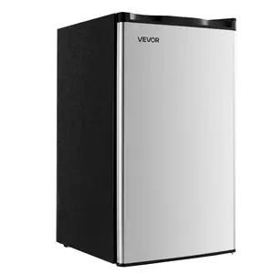 VEVOR Mini Fridge, 3.2 Cu.Ft, Single Door Compact Refrigerator, Adjustable Temperature, Glass Shelf, Energy Efficient Small Refrigerator, Reversible Door, Low Noise, for Bedroom Dorm Office, Stainless
