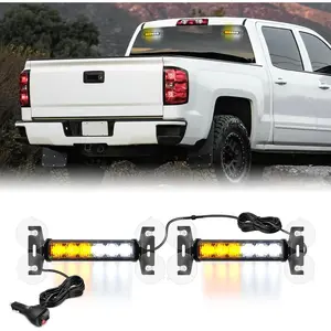 2 Inches Amber White Hazard Safety Dash Windshield Flashing Light for Cars Trucks Plow Construction Vehicles Autos Led Light Bar Strobe Light Kit