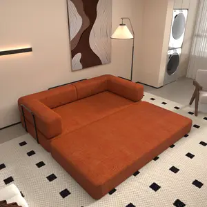 Convertible Sleeper Sofa Bed with Cylindrical Pillow, Corduroy Folding Mattress Couch with Fixed-Shape Frame, Floor Sofa Lounge Couch for Living Room Bedroom Lounge Studio