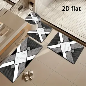 3/4pcs Geometric Marble Gray And Black Bathroom Mat Modern Minimalist Style Industrial Design Bathroom Mat Set Toilet Lid Mat And Rug Bathroom Decor U-Shaped Foot Mat