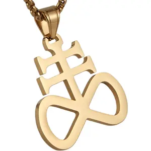 Unisex Stainless Steel Church of Satan Satanic Leviathan Cross Pendant Necklace,Religions Jewelry