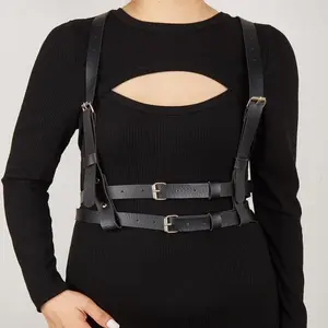 Warandod Gothic PU Leather Harness Shoulder Strap Belt, Punk Waist Adjust Body Chain Accessories for Women Cosplay, Music Festival Party Costume Harness Jewelry