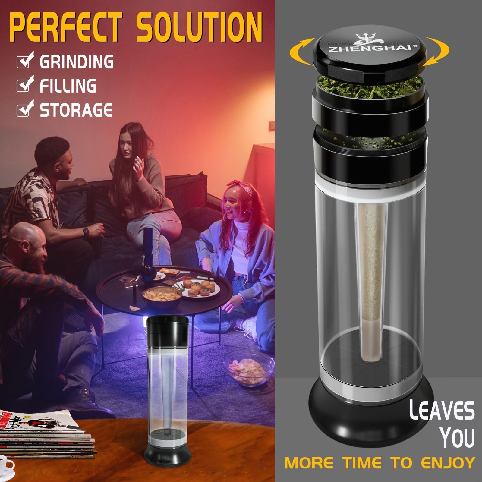 Compact 3-In-1 Zinc Alloy Kitchen Seasoning Grinder, Home Kitchen Utensils Set with 6-Hole Cone Loader, Storage & Cleaning Brush for Grinding, Filling