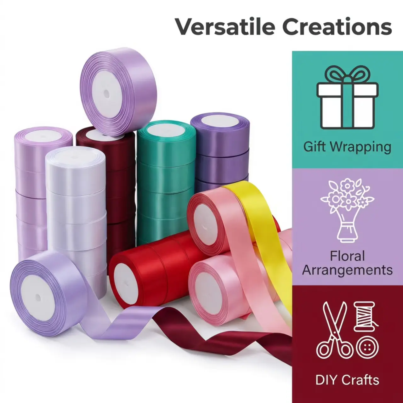 Premium Double-Sided Satin Ribbon Set - 4cm Wide High-Quality, 5 Rolls x 22.5M Each, Ideal for Floral Arrangements, Preserved Roses, Gift Wrapping